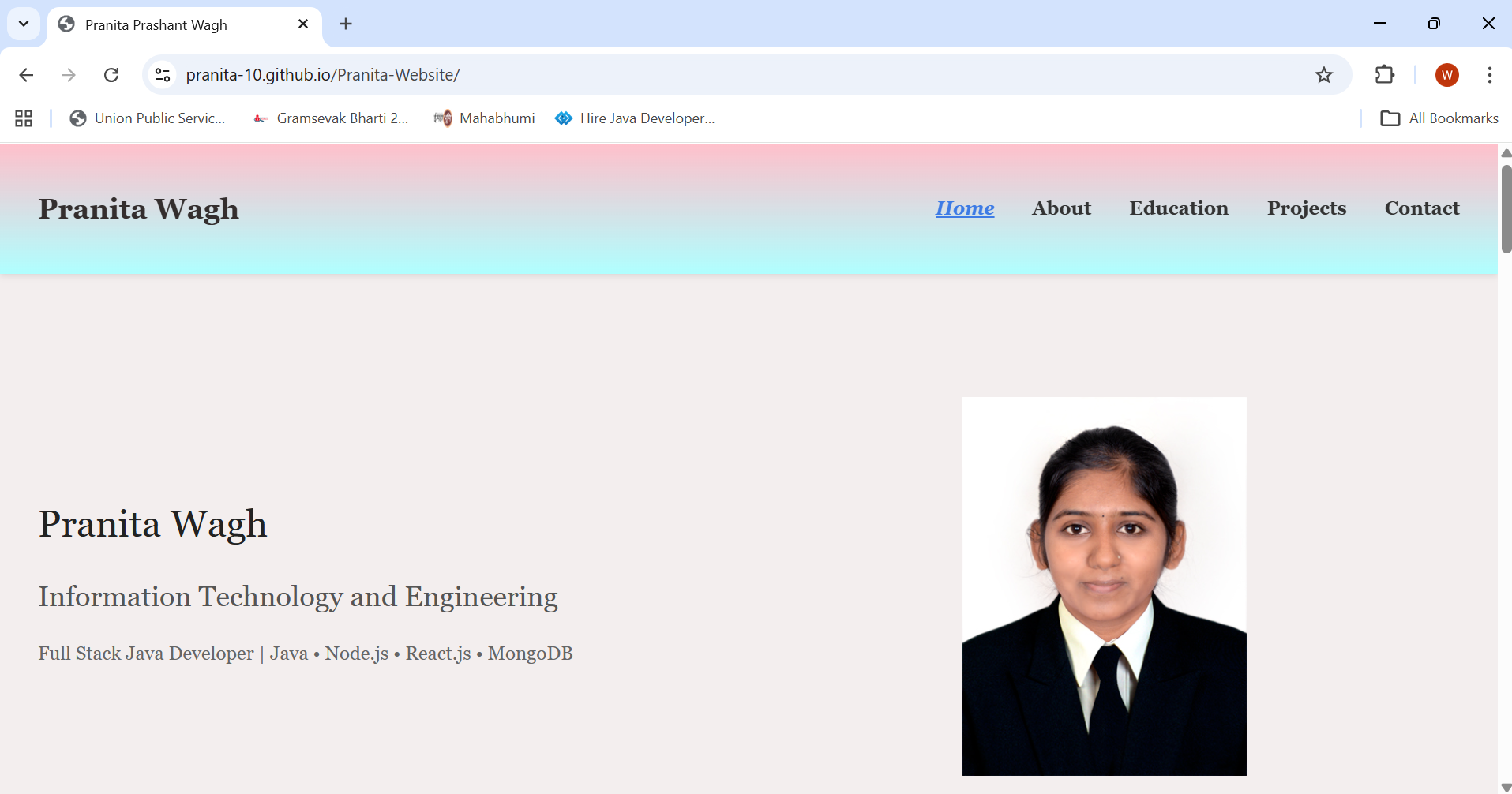 Screenshot of Personal Website